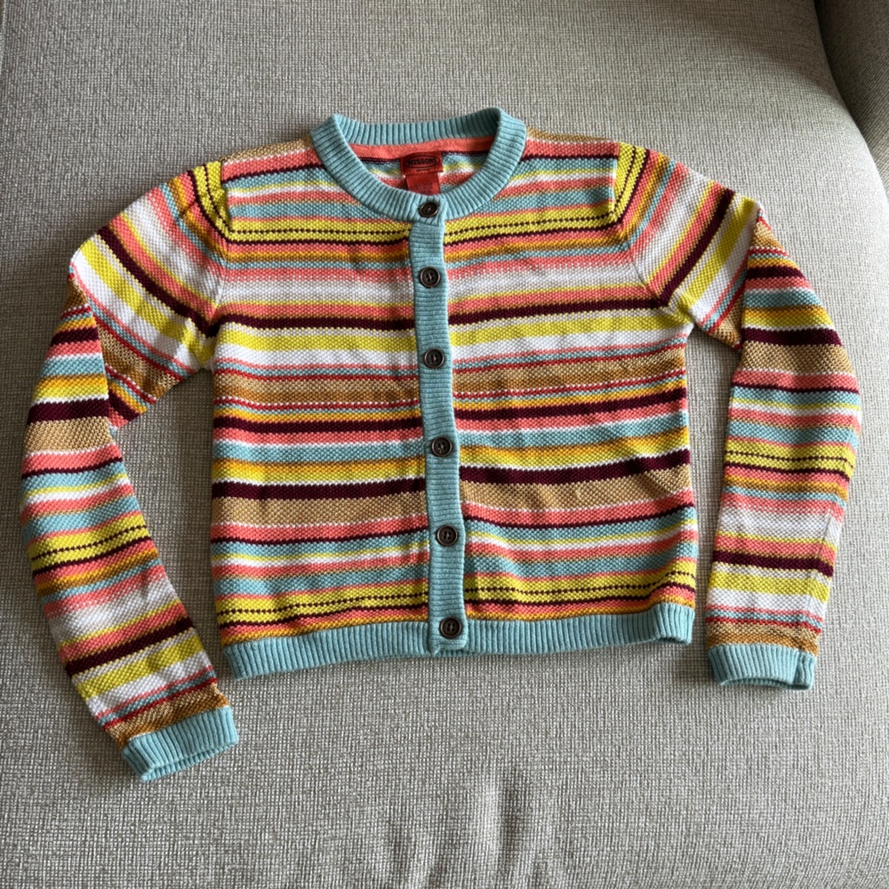 Girls Missoni Multicolor Striped Knit Cardigan sweater cover Light Blue Trim